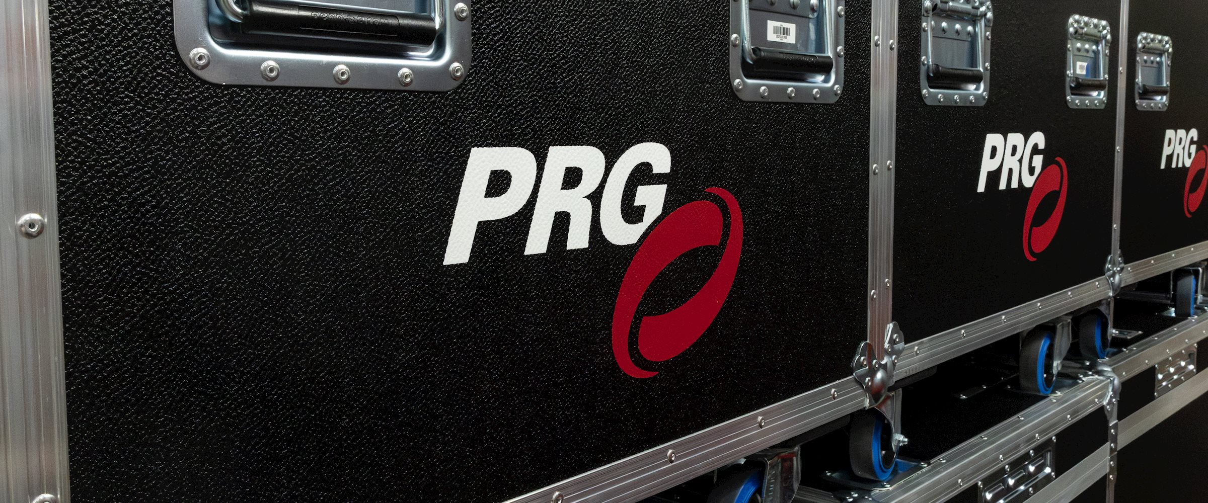 Close-up of custom PRG flight cases designed to protect production equipment during transport and life on the road.