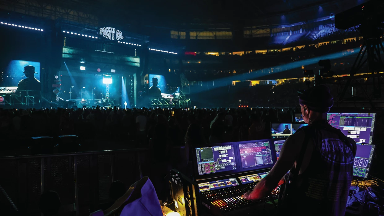 The lighting rig for Post Malone's Big Ass Stadium Tour included 1000+ lighting fixtures controlled by PRG's Groundcontrol Followspot System