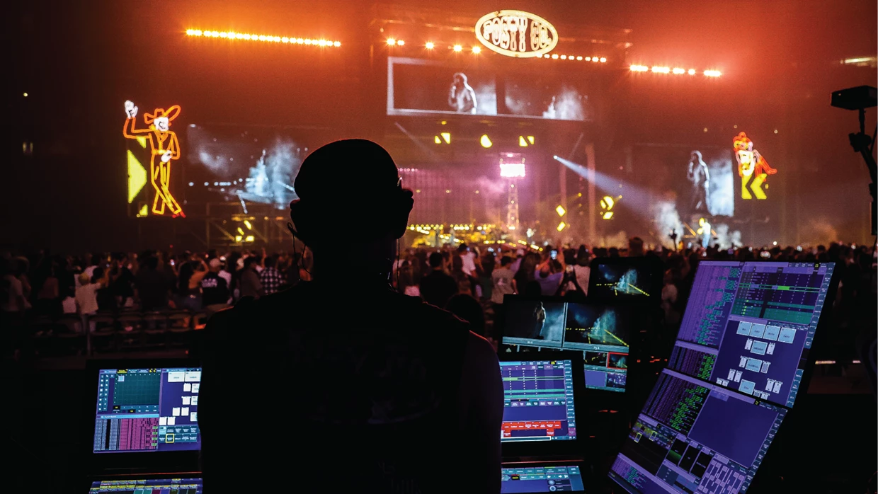 The massive LED package, integrated into the scenic design, included over 500 Infiled Titan X tiles, side walls, header screens, and custom signage for Post Malone's concert tour production.
